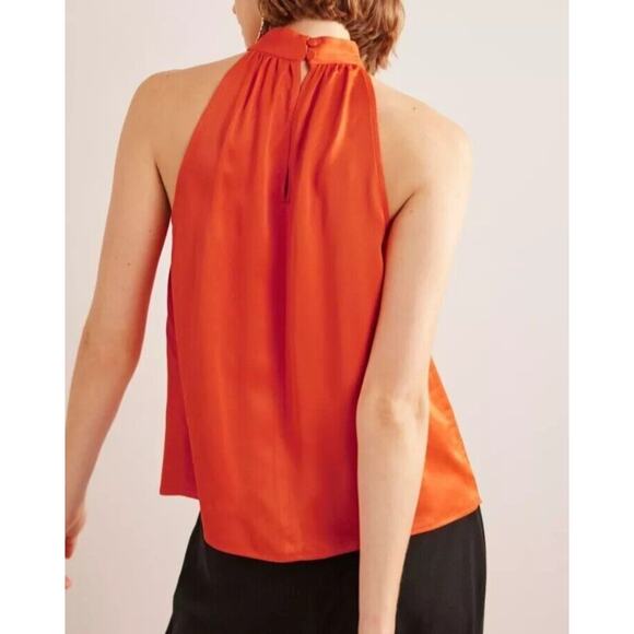 BODEN Satin Cutaway Top US 10 Orange Sleeveless Halterneck Tank - Picture 6 of 12